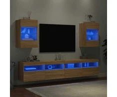 TV staliukas Sieninės TV spintelės su LED, 2vnt., ąžuolo, 40x30x60,5cm