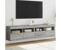 TV staliukas Sieninės TV spintelės su LED, 2vnt., pilkos ąžuolo, 80x30x40cm