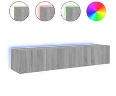 TV staliukas Sieninės TV spintelės su LED, 2vnt., pilkos ąžuolo, 80x35x31cm