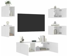 TV staliukas Sieninės TV spintelės su LED lemputėmis, 5 dalių, baltos