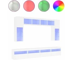 TV staliukas Sieninės TV spintelės su LED lemputėmis, 8vnt., baltos spalvos