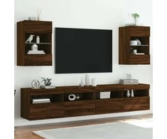 TV staliukas Sieninės TV spintelės su LED, 2vnt., rudos, 40x30x60,5cm