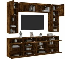 TV staliukas Sieninės TV spintelės su LED lemputėmis, 6vnt., dūminės ąžuolo