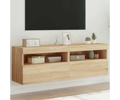 TV staliukas Sieninės TV spintelės su LED, 2vnt., sonoma ąžuolo, 60x30x40cm