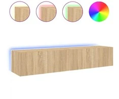 TV staliukas Sieninės TV spintelės su LED, 2vnt., sonoma ąžuolo, 80x35x31cm