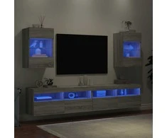 TV staliukas Sieninės TV spintelės su LED, 2vnt., pilkos, 40x30x60,5cm