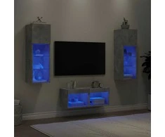 TV staliukas Sieninės TV spintelės su LED lemputėmis, 4 dalių, betono pilkos
