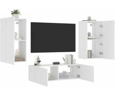 TV staliukas Sieninės TV spintelės su LED lemputėmis, 3 dalių, baltos