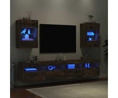 TV staliukas Sieninės TV spintelės su LED, 2vnt., dūminės, 40x30x60,5cm