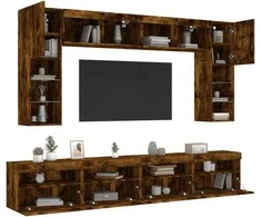 TV staliukas Sieninės TV spintelės su LED lemputėmis, 8vnt., dūminės ąžuolo