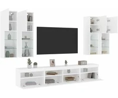 TV staliukas Sieninės TV spintelės su LED lemputėmis, 7vnt., baltos spalvos