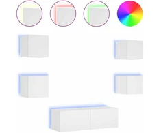 TV staliukas Sieninės TV spintelės su LED lemputėmis, 5 dalių, baltos