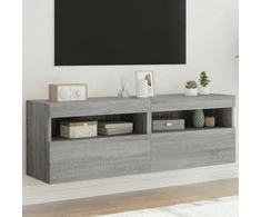 TV staliukas Sieninės TV spintelės su LED, 2vnt., pilka ąžuolo, 60x30x40cm