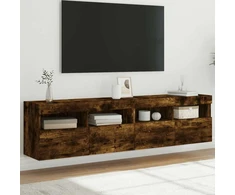 TV staliukas Sieninės TV spintelės su LED, 2vnt., dūminės ąžuolo, 80x30x40cm