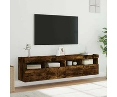 TV staliukas Sieninės TV spintelės su LED, 2vnt., dūminės ąžuolo, 80x30x40cm