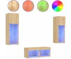 TV staliukas Sieninės TV spintelės su LED lemputėmis, 4 dalių, ąžuolo