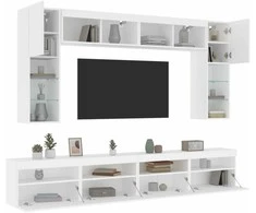 TV staliukas Sieninės TV spintelės su LED lemputėmis, 8vnt., baltos spalvos