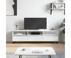 TV staliukas Televizoriaus spintelė, balta, 150x30x44,5cm, mediena, blizgi