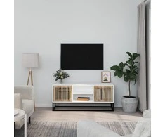 TV staliukas Televizoriaus spintelė, balta, 105x30x45cm, mediena ir geležis