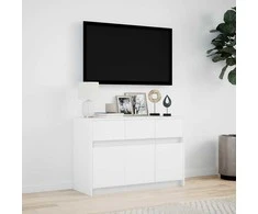 TV staliukas Televizoriaus spintelė su LED, balta, 91x34x61cm, mediena