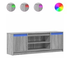 TV staliukas Televizoriaus spintelė su LED, pilka, 139,5x34x50cm, mediena