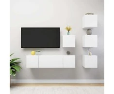 TV staliukas Televizoriaus spintelių komplektas, 6 dalių, baltas, MDP