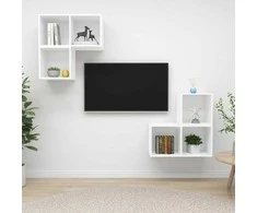 TV staliukas Televizoriaus spintelių komplektas, 4 dalių, baltas, MDP
