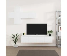 TV staliukas Televizoriaus spintelių komplektas, 7 dalių, baltas, mediena