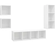 TV staliukas Televizoriaus spintelių komplektas, 4 dalių, baltas, MDP