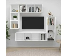 TV staliukas Televizoriaus spintelių komplektas, 4 dalių, baltas, mediena