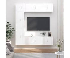 TV staliukas Televizoriaus spintelių komplektas, 7 dalių, baltas, mediena