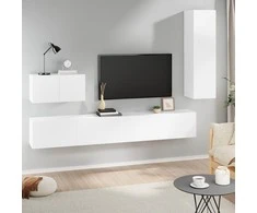 TV staliukas Televizoriaus spintelių komplektas, 4 dalių, baltas, mediena