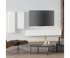 TV staliukas Televizoriaus spintelių komplektas, 4 dalių, baltas, mediena