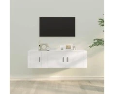 TV staliukas Televizoriaus spintelių komplektas, 2 dalių, baltas, mediena