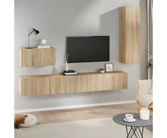 TV staliukas Televizoriaus spintelių komplektas, 4 dalių, ąžuolo, mediena