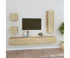 TV staliukas Televizoriaus spintelių komplektas, 5 dalių, ąžuolo, mediena