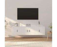 TV staliukas Televizoriaus spintelių komplektas, 3 dalių, baltas, mediena