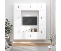 TV staliukas Televizoriaus spintelių komplektas, 8 dalių, baltas, mediena