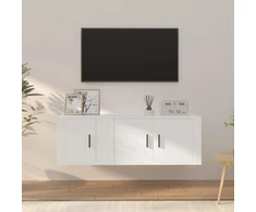 TV staliukas Televizoriaus spintelių komplektas, 2 dalių, baltas, mediena