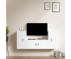 TV staliukas Televizoriaus spintelių komplektas, 3 dalių, baltas, mediena