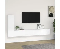 TV staliukas Televizoriaus spintelių komplektas, 3 dalių, baltas, mediena