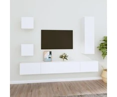 TV staliukas Televizoriaus spintelių komplektas, 5 dalių, baltas, mediena