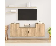 TV staliukas Televizoriaus spintelių komplektas, 3 dalių, ąžuolo, mediena