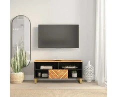 TV staliukas TV spintelė, ruda ir juoda, 100x33,5x46cm, mango masyvas