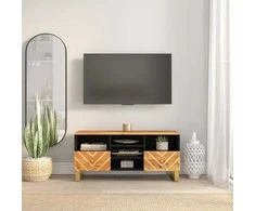 TV staliukas TV spintelė, ruda ir juoda, 100x33,5x46cm, mango masyvas