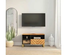TV staliukas TV spintelė, ruda ir juoda, 80x33,5x46cm, mango masyvas