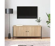 TV staliukas TV spintelė su durelėmis, ąžuolo, 102x35x45cm, apdirbta mediena