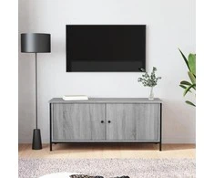 TV staliukas TV spintelė su durelėmis, pilka ąžuolo, 102x35x45cm, mediena