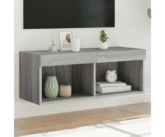 TV staliukas TV spintelė su LED lemputėmis, pilka ąžuolo, 80x30x30cm