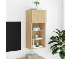 TV staliukas TV spintelė su LED lemputėmis, ąžuolo spalvos, 40,5x30x90cm